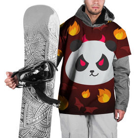 Накидка на куртку 3D с принтом Панда дьяволенок в Кировске, 100% полиэстер |  | дьяволенок | красный | крылья | огонь | панда | рога