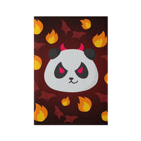 Обложка для паспорта матовая кожа с принтом Панда дьяволенок в Кировске, натуральная матовая кожа | размер 19,3 х 13,7 см; прозрачные пластиковые крепления | дьяволенок | красный | крылья | огонь | панда | рога