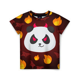 Детская футболка 3D с принтом Панда дьяволенок в Кировске, 100% гипоаллергенный полиэфир | прямой крой, круглый вырез горловины, длина до линии бедер, чуть спущенное плечо, ткань немного тянется | дьяволенок | красный | крылья | огонь | панда | рога