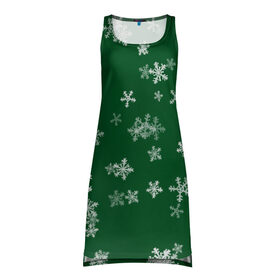 Платье-майка 3D с принтом Снежная феерия (зелёный) в Кировске, 100% полиэстер | полуприлегающий силуэт, широкие бретели, круглый вырез горловины, удлиненный подол сзади. | happy new year | блеск | ёлка | зима | конфетти | новый год | подарки | праздник | снег | снежинки