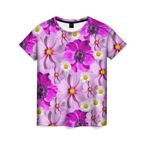 Женская футболка 3D с принтом Violet в Кировске, 100% полиэфир ( синтетическое хлопкоподобное полотно) | прямой крой, круглый вырез горловины, длина до линии бедер | лепестки | прикольные картинки | ромашки | цветочки | цветы