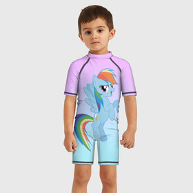 Детский купальный костюм 3D с принтом Rainbowdash в Кировске, Полиэстер 85%, Спандекс 15% | застежка на молнии на спине | mlp | pony | rainbowdash | raindbow dash | пони