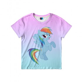 Детская футболка 3D с принтом Rainbowdash в Кировске, 100% гипоаллергенный полиэфир | прямой крой, круглый вырез горловины, длина до линии бедер, чуть спущенное плечо, ткань немного тянется | mlp | pony | rainbowdash | raindbow dash | пони