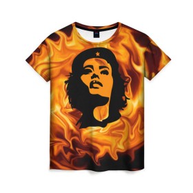Женская футболка 3D с принтом Revolutionary girl в Кировске, 100% полиэфир ( синтетическое хлопкоподобное полотно) | прямой крой, круглый вырез горловины, длина до линии бедер | звезда | огонь | патриотизм | пламя | революционер | революция | россия | че гевара