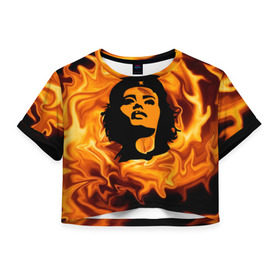 Женская футболка 3D укороченная с принтом Revolutionary girl в Кировске, 100% полиэстер | круглая горловина, длина футболки до линии талии, рукава с отворотами | звезда | огонь | патриотизм | пламя | революционер | революция | россия | че гевара