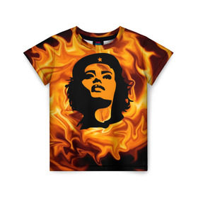 Детская футболка 3D с принтом Revolutionary girl в Кировске, 100% гипоаллергенный полиэфир | прямой крой, круглый вырез горловины, длина до линии бедер, чуть спущенное плечо, ткань немного тянется | звезда | огонь | патриотизм | пламя | революционер | революция | россия | че гевара