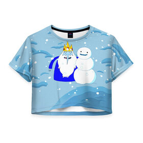 Женская футболка 3D укороченная с принтом Ice King New Year в Кировске, 100% полиэстер | круглая горловина, длина футболки до линии талии, рукава с отворотами | 