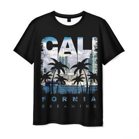 Мужская футболка 3D с принтом Калифорния в Кировске, 100% полиэфир | прямой крой, круглый вырез горловины, длина до линии бедер | america | beach | california state | los angeles | palm trees | sea | states | united | usa | америки | калифорния | лос анджелес | море | пальмы | пляж | соединенные | сша | штат | штаты