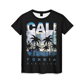 Женская футболка 3D с принтом Калифорния в Кировске, 100% полиэфир ( синтетическое хлопкоподобное полотно) | прямой крой, круглый вырез горловины, длина до линии бедер | america | beach | california state | los angeles | palm trees | sea | states | united | usa | америки | калифорния | лос анджелес | море | пальмы | пляж | соединенные | сша | штат | штаты