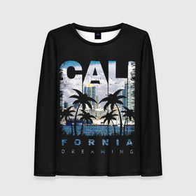 Женский лонгслив 3D с принтом Калифорния в Кировске, 100% полиэстер | длинные рукава, круглый вырез горловины, полуприлегающий силуэт | america | beach | california state | los angeles | palm trees | sea | states | united | usa | америки | калифорния | лос анджелес | море | пальмы | пляж | соединенные | сша | штат | штаты