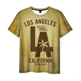 Мужская футболка 3D с принтом Лос-Анджелес в Кировске, 100% полиэфир | прямой крой, круглый вырез горловины, длина до линии бедер | america | beach | california state | los angeles | palm trees | sea | states | united | usa | америки | калифорния | лос анджелес | море | пальмы | пляж | соединенные | сша | штат | штаты