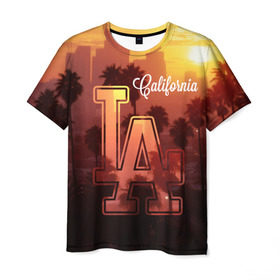 Мужская футболка 3D с принтом Калифорния в Кировске, 100% полиэфир | прямой крой, круглый вырез горловины, длина до линии бедер | america | beach | california state | los angeles | palm trees | sea | states | united | usa | америки | калифорния | лос анджелес | море | пальмы | пляж | соединенные | сша | штат | штаты