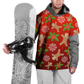 Накидка на куртку 3D с принтом Новогодний узор в Кировске, 100% полиэстер |  | новогодний узор | новый год | омела | пряничный человечек | снежинка | узор