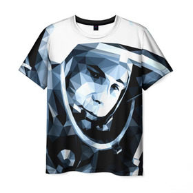 Мужская футболка 3D с принтом Гагарин в Кировске, 100% полиэфир | прямой крой, круглый вырез горловины, длина до линии бедер | Тематика изображения на принте: поехали | полигоны | юрий