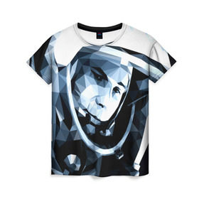 Женская футболка 3D с принтом Гагарин в Кировске, 100% полиэфир ( синтетическое хлопкоподобное полотно) | прямой крой, круглый вырез горловины, длина до линии бедер | поехали | полигоны | юрий