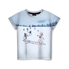 Детская футболка 3D с принтом Шерегеш в Кировске, 100% гипоаллергенный полиэфир | прямой крой, круглый вырез горловины, длина до линии бедер, чуть спущенное плечо, ткань немного тянется | gesh | геш | лыжи | лыжник | сноуборд | шерегеш | шершавель