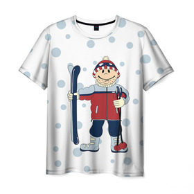 Мужская футболка 3D с принтом Лыжник в Кировске, 100% полиэфир | прямой крой, круглый вырез горловины, длина до линии бедер | 