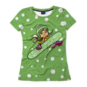 Женская футболка 3D с принтом Snowboard girl 4 в Кировске, 100% полиэфир ( синтетическое хлопкоподобное полотно) | прямой крой, круглый вырез горловины, длина до линии бедер | 