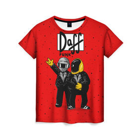 Женская футболка 3D с принтом Daff Punk в Кировске, 100% полиэфир ( синтетическое хлопкоподобное полотно) | прямой крой, круглый вырез горловины, длина до линии бедер | donut | homer | music | simpson | барт | гомер | музыка | пончик | симпсон