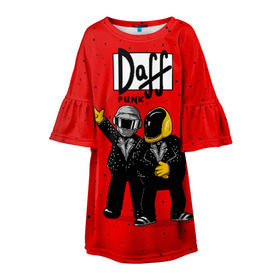 Детское платье 3D с принтом Daff Punk в Кировске, 100% полиэстер | прямой силуэт, чуть расширенный к низу. Круглая горловина, на рукавах — воланы | donut | homer | music | simpson | барт | гомер | музыка | пончик | симпсон