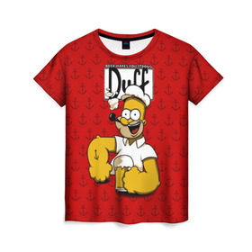 Женская футболка 3D с принтом Duff Beer в Кировске, 100% полиэфир ( синтетическое хлопкоподобное полотно) | прямой крой, круглый вырез горловины, длина до линии бедер | bart | donut | griffin | homer | popeye | simpson | барт | гомер | гриффин | капитан | моряк | симпсон | стьюи | якорь