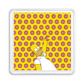 Магнит 55*55 с принтом Пончики Гомера Симпсона в Кировске, Пластик | Размер: 65*65 мм; Размер печати: 55*55 мм | donut | homer | simpson | гомер | еда | плюшка | пончик | симпсон