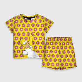 Детский костюм с шортами 3D с принтом Пончики Гомера Симпсона в Кировске,  |  | donut | homer | simpson | гомер | еда | плюшка | пончик | симпсон