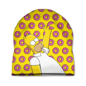 Шапка 3D с принтом Пончики Гомера Симпсона в Кировске, 100% полиэстер | универсальный размер, печать по всей поверхности изделия | donut | homer | simpson | гомер | еда | плюшка | пончик | симпсон