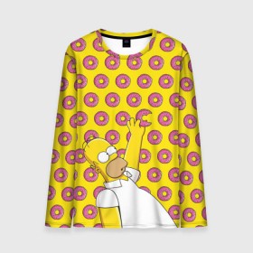 Мужской лонгслив 3D с принтом Пончики Гомера Симпсона в Кировске, 100% полиэстер | длинные рукава, круглый вырез горловины, полуприлегающий силуэт | donut | homer | simpson | гомер | еда | плюшка | пончик | симпсон