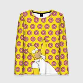 Женский лонгслив 3D с принтом Пончики Гомера Симпсона в Кировске, 100% полиэстер | длинные рукава, круглый вырез горловины, полуприлегающий силуэт | donut | homer | simpson | гомер | еда | плюшка | пончик | симпсон