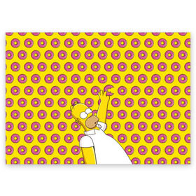 Поздравительная открытка с принтом Пончики Гомера Симпсона в Кировске, 100% бумага | плотность бумаги 280 г/м2, матовая, на обратной стороне линовка и место для марки
 | Тематика изображения на принте: donut | homer | simpson | гомер | еда | плюшка | пончик | симпсон