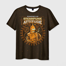 Мужская футболка 3D с принтом Steampunk Attitude в Кировске, 100% полиэфир | прямой крой, круглый вырез горловины, длина до линии бедер | bender | fry | futurama | hermes | robot | zoidberg | бендер | гермес | зойдберг | робот | туранга | фрай | футурама