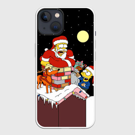 Чехол для iPhone 13 с принтом Симпсон   Санта Клаус в Кировске,  |  | bart | christmas | happy new year | homer simpson | the simpsons | барт | гомер | дед мороз | луна | новый год | олень | подарки | санта | снег | собака | сосульки