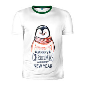 Мужская футболка 3D спортивная с принтом Happy New Year в Кировске, 100% полиэстер с улучшенными характеристиками | приталенный силуэт, круглая горловина, широкие плечи, сужается к линии бедра | 2017 | happy new year | holiday | marry christmas | winter | зима | новый год | пингвин | рождество