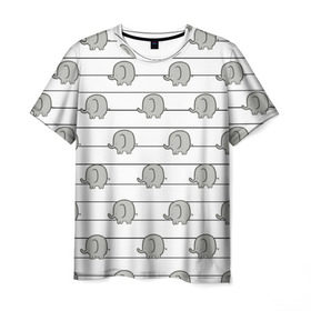 Мужская футболка 3D с принтом Милые слоны в Кировске, 100% полиэфир | прямой крой, круглый вырез горловины, длина до линии бедер | линии | милые слоники понравятся вашим любимым. слон | полосы | серый | слоник | слоны