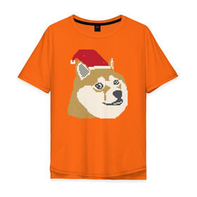Мужская футболка хлопок Oversize с принтом Doge новогодний в Кировске, 100% хлопок | свободный крой, круглый ворот, “спинка” длиннее передней части | doge | doge новогодний | интернет приколы | новый год | подарок на новый год