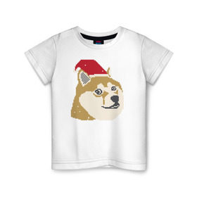 Детская футболка хлопок с принтом Doge новогодний в Кировске, 100% хлопок | круглый вырез горловины, полуприлегающий силуэт, длина до линии бедер | doge | doge новогодний | интернет приколы | новый год | подарок на новый год