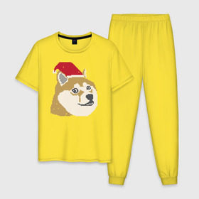 Мужская пижама хлопок с принтом Doge новогодний в Кировске, 100% хлопок | брюки и футболка прямого кроя, без карманов, на брюках мягкая резинка на поясе и по низу штанин
 | doge | doge новогодний | интернет приколы | новый год | подарок на новый год