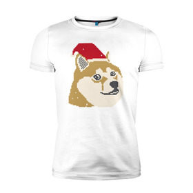 Мужская футболка премиум с принтом Doge новогодний в Кировске, 92% хлопок, 8% лайкра | приталенный силуэт, круглый вырез ворота, длина до линии бедра, короткий рукав | doge | doge новогодний | интернет приколы | новый год | подарок на новый год