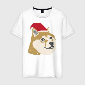 Мужская футболка хлопок с принтом Doge новогодний в Кировске, 100% хлопок | прямой крой, круглый вырез горловины, длина до линии бедер, слегка спущенное плечо. | Тематика изображения на принте: doge | doge новогодний | интернет приколы | новый год | подарок на новый год