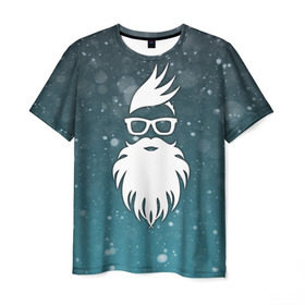 Мужская футболка 3D с принтом Rock santa в Кировске, 100% полиэфир | прямой крой, круглый вырез горловины, длина до линии бедер | rock santa | santa | дед мороз | новый год | подарок на новый год | санта | снежинки