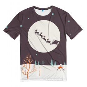Мужская футболка 3D с принтом Олени Санты в Кировске, 100% полиэфир | прямой крой, круглый вырез горловины, длина до линии бедер | christmas | new year | winter | дед мороз | зима | новый год | рождество