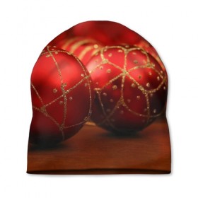 Шапка 3D с принтом Красные украшения в Кировске, 100% полиэстер | универсальный размер, печать по всей поверхности изделия | елка | игрушки | красный | новый год | праздник | украшения
