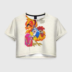 Женская футболка 3D укороченная с принтом Петух символ 2017 в Кировске, 100% полиэстер | круглая горловина, длина футболки до линии талии, рукава с отворотами | 2017 | новыйгод | петух | подарок | символгода