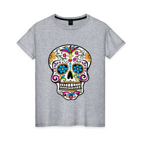 Женская футболка хлопок с принтом День Мертвых в Кировске, 100% хлопок | прямой крой, круглый вырез горловины, длина до линии бедер, слегка спущенное плечо | день мертвых | мексика | туризм | череп