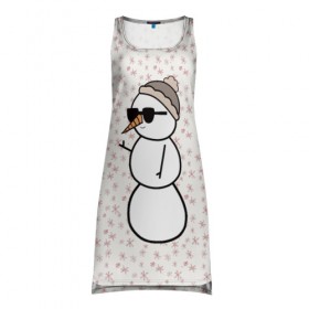 Платье-майка 3D с принтом Крутой снеговик 2 в Кировске, 100% полиэстер | полуприлегающий силуэт, широкие бретели, круглый вырез горловины, удлиненный подол сзади. | зима | новогодний | очки | паттерн | рождество | снежинки