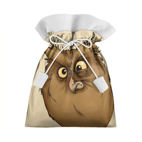 Подарочный 3D мешок с принтом Грустная сова в Кировске, 100% полиэстер | Размер: 29*39 см | глаза | клюв | пернатые | перья | прикольные картинки | птица | сова