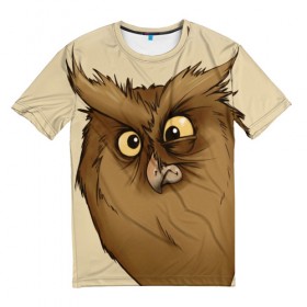 Мужская футболка 3D с принтом Грустная сова в Кировске, 100% полиэфир | прямой крой, круглый вырез горловины, длина до линии бедер | глаза | клюв | пернатые | перья | прикольные картинки | птица | сова