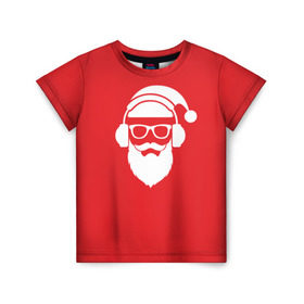 Детская футболка 3D с принтом Дед мороз в Кировске, 100% гипоаллергенный полиэфир | прямой крой, круглый вырез горловины, длина до линии бедер, чуть спущенное плечо, ткань немного тянется | 2017 | аудио | борода | дед мороз | музыка | наушники | новый год | очки | подарки | праздник | усы | хипстер