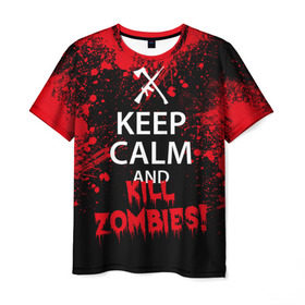 Мужская футболка 3D с принтом Keep Calm & Kill Zombies в Кировске, 100% полиэфир | прямой крой, круглый вырез горловины, длина до линии бедер | bone | carl | rick | skelet | skull | walking dead | zombie | граймс | зомби | карл | нежить | нечисть | рик | скелет | ходячие мертвецы | череп